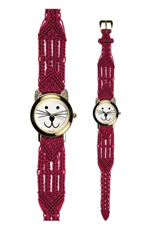106 Red - Wide with Gold Cat Watch