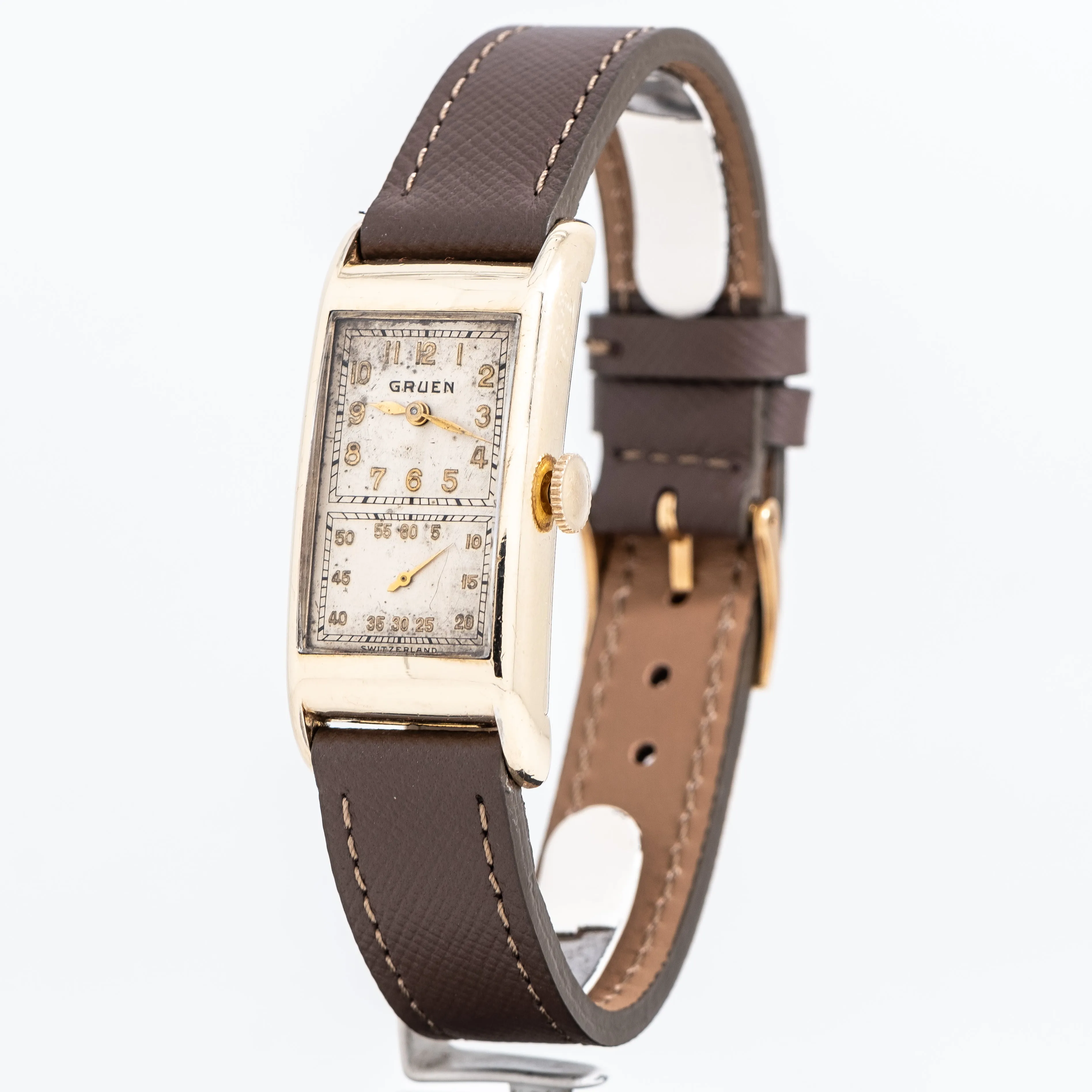 1930's Vintage Gruen Rectangular Doctor's Watch in 10k Yellow Gold Filled (# 14286)