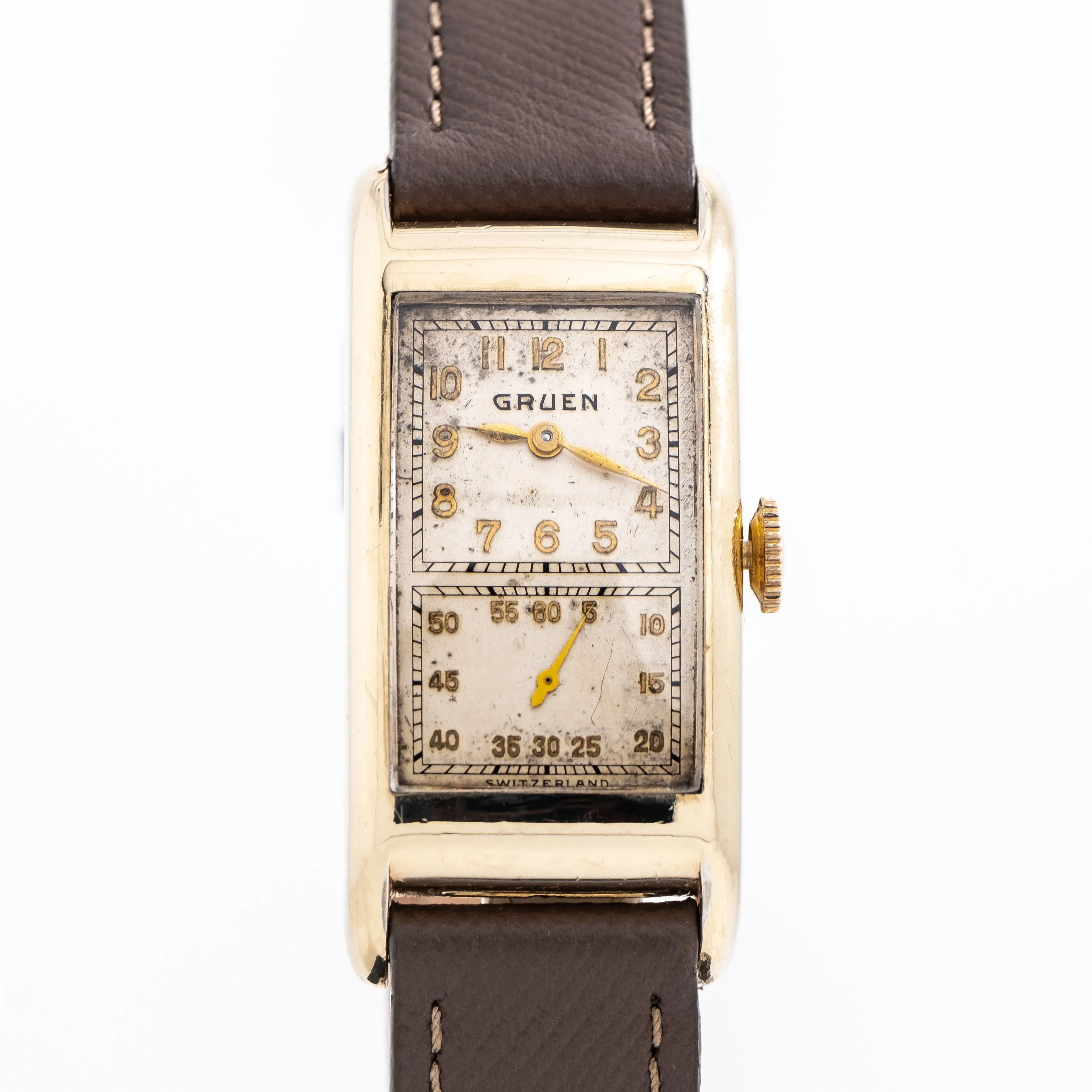 1930's Vintage Gruen Rectangular Doctor's Watch in 10k Yellow Gold Filled (# 14286)