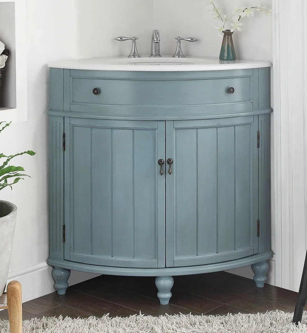 24 Inch Triadsville Freestanding White Corner Bathroom Sink Vanity