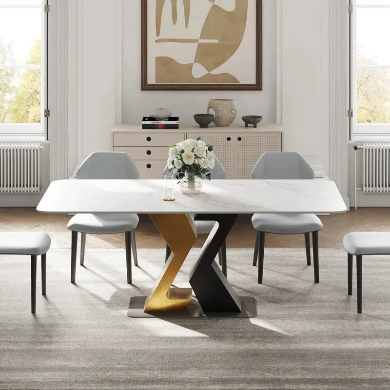 71"Modern White Glossy Sintered Stone Dining Table