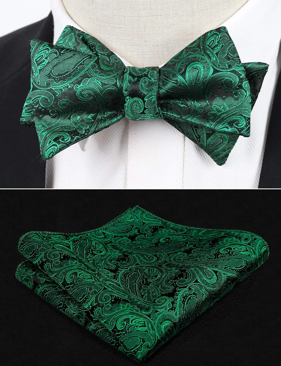 Alizeal Mens Paisley Jacquard Self-Tie Bow Tie Pocket Square Set