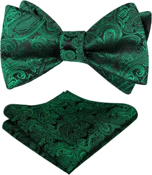 Alizeal Mens Paisley Jacquard Self-Tie Bow Tie Pocket Square Set