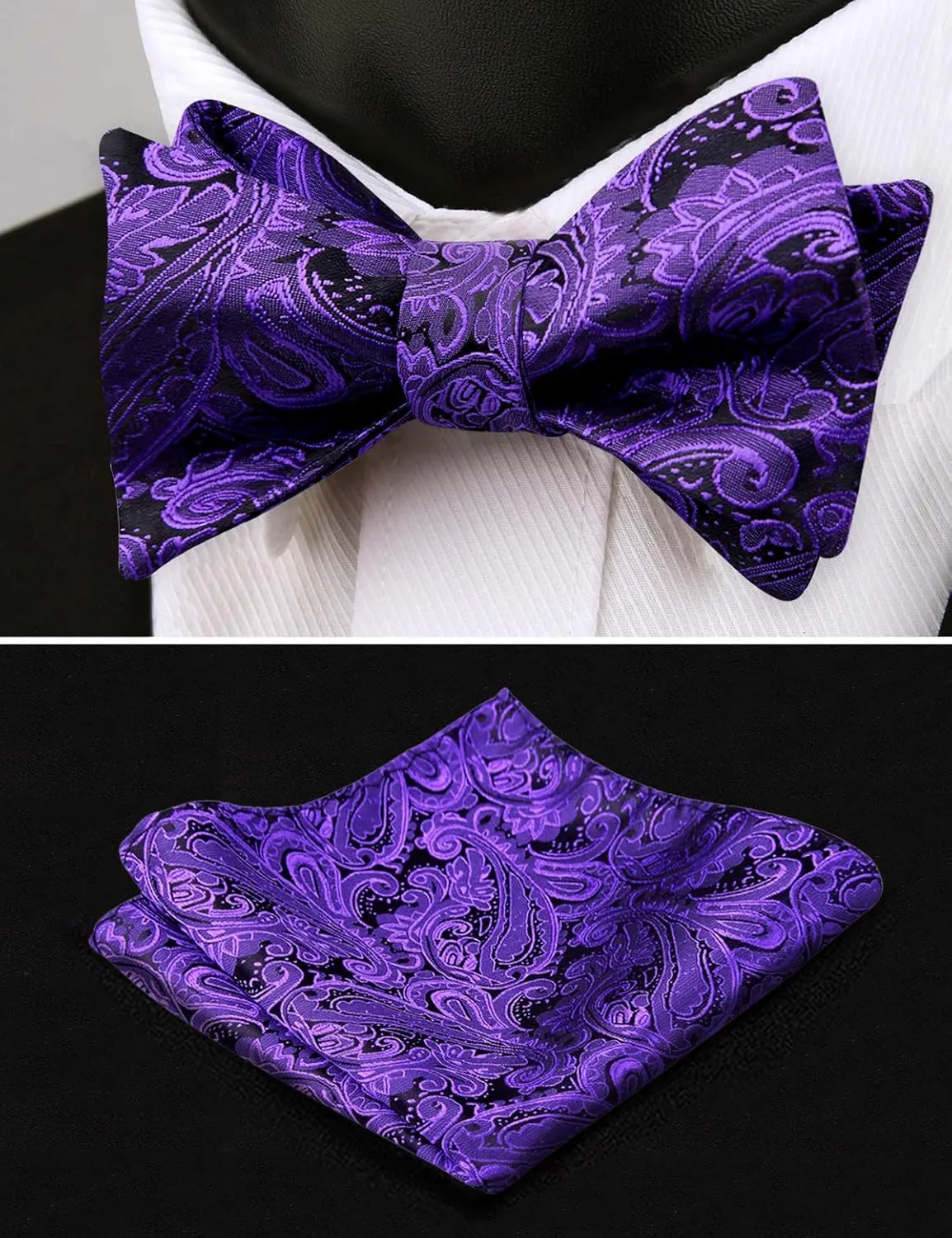 Alizeal Mens Paisley Jacquard Self-Tie Bow Tie Pocket Square Set