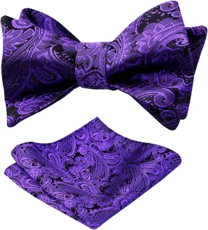 Alizeal Mens Paisley Jacquard Self-Tie Bow Tie Pocket Square Set