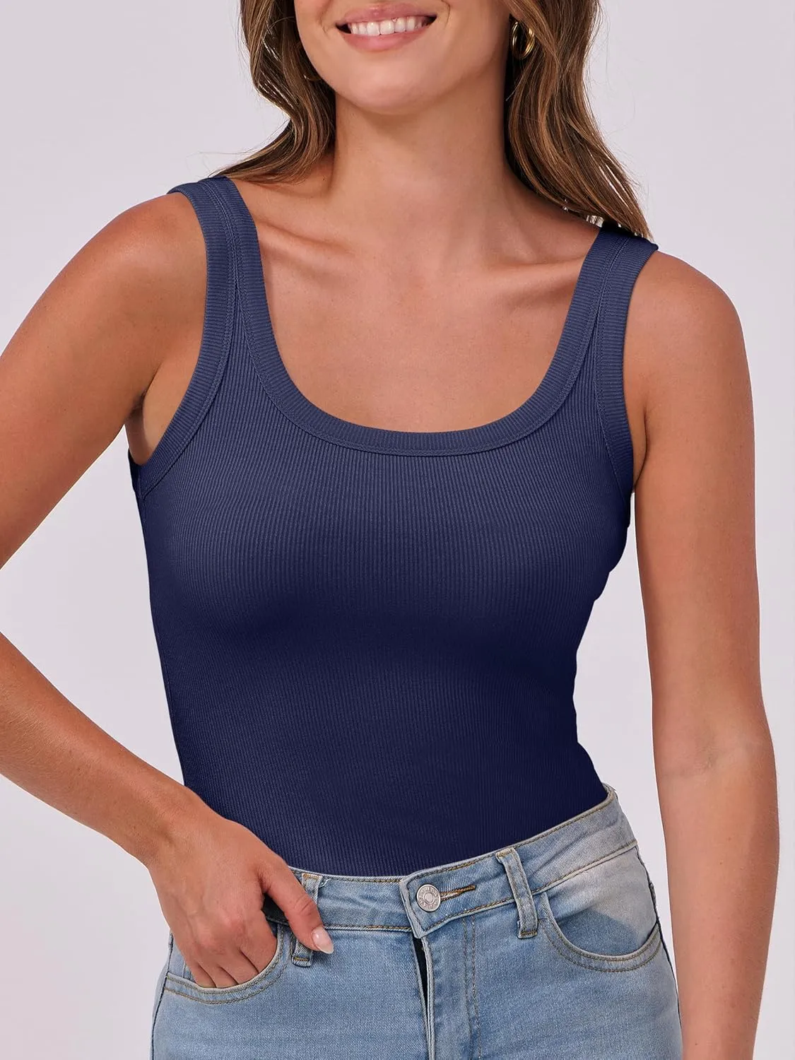 ANRABESS Womens Sleeveless Scoop Neck Tank Top Ribbed Fitted Summer Basic Slim Cute Tops 2025