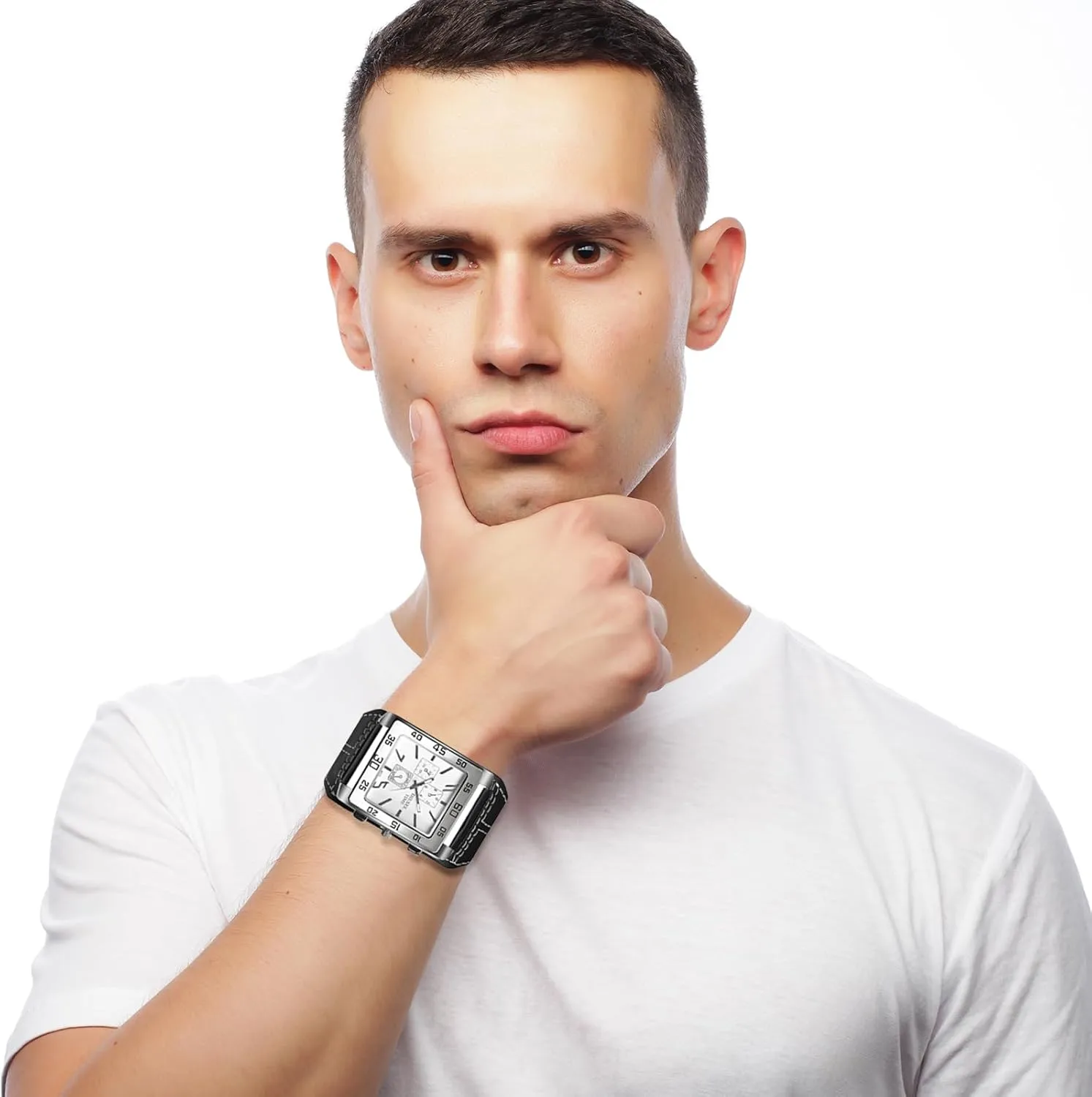 Avaner Men's Square Watch, Oversize Steampunk Watch, Leather Strap Big Face Watch