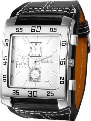 Avaner Men's Square Watch, Oversize Steampunk Watch, Leather Strap Big Face Watch