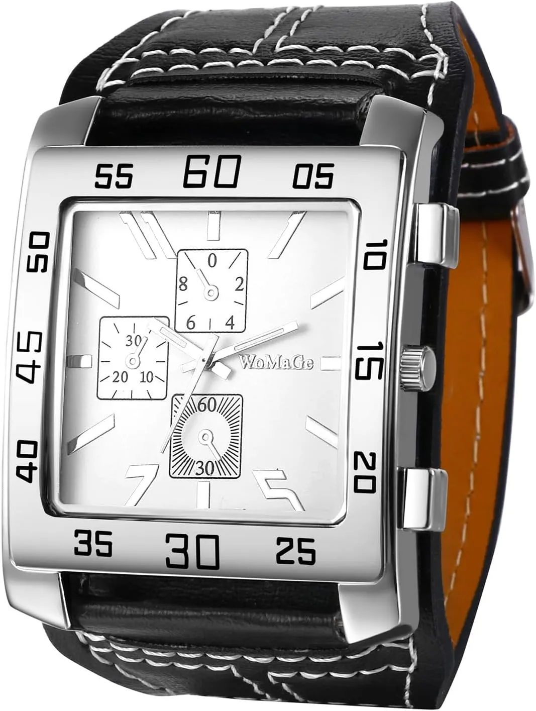 Avaner Men's Square Watch, Oversize Steampunk Watch, Leather Strap Big Face Watch