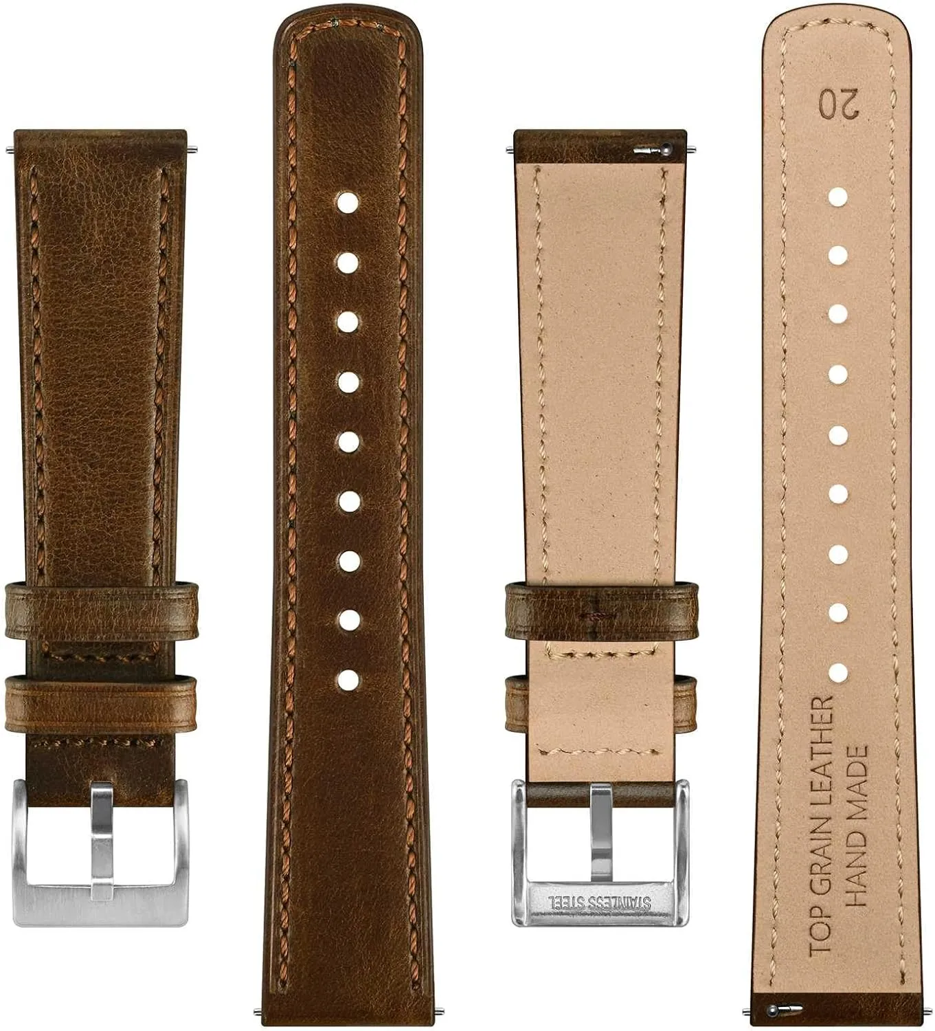 BISONSTRAP Leather Watch Straps, Classic Oil Waxed Leather, Quick Release Replacement Band for Men and Women, Band Width 18mm 20mm 22mm