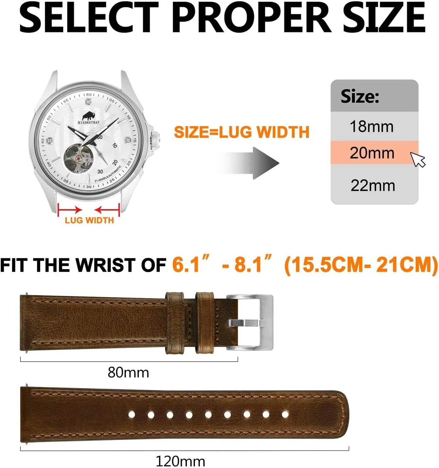 BISONSTRAP Leather Watch Straps, Classic Oil Waxed Leather, Quick Release Replacement Band for Men and Women, Band Width 18mm 20mm 22mm