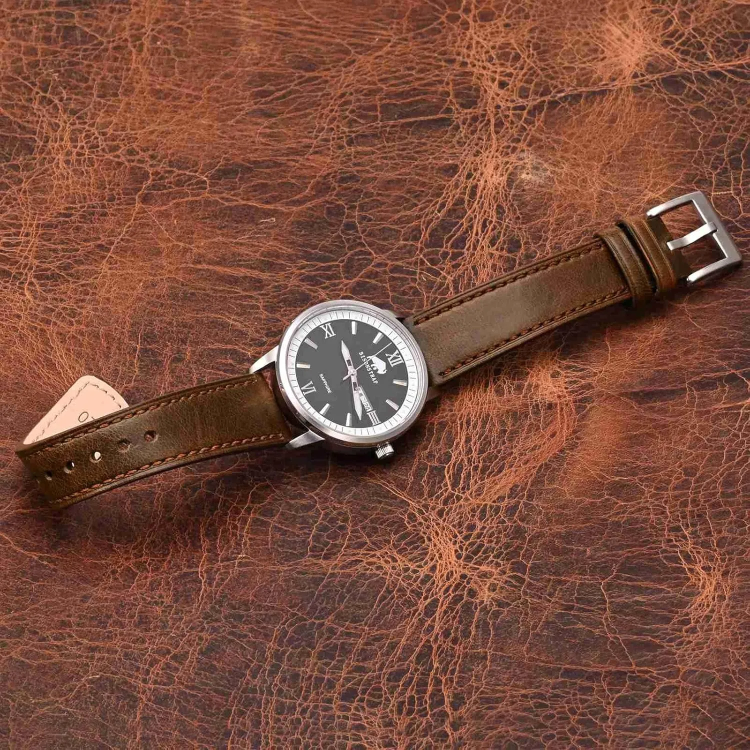 BISONSTRAP Leather Watch Straps, Classic Oil Waxed Leather, Quick Release Replacement Band for Men and Women, Band Width 18mm 20mm 22mm