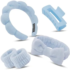 Canitor Spa Wrist Bands Set with Hair Clips and Skincare Headband for Washing Face, Puffy Makeup, Preppy Teen Girl Gifts - Cute Trendy Hair Accessories for Women (Blue)