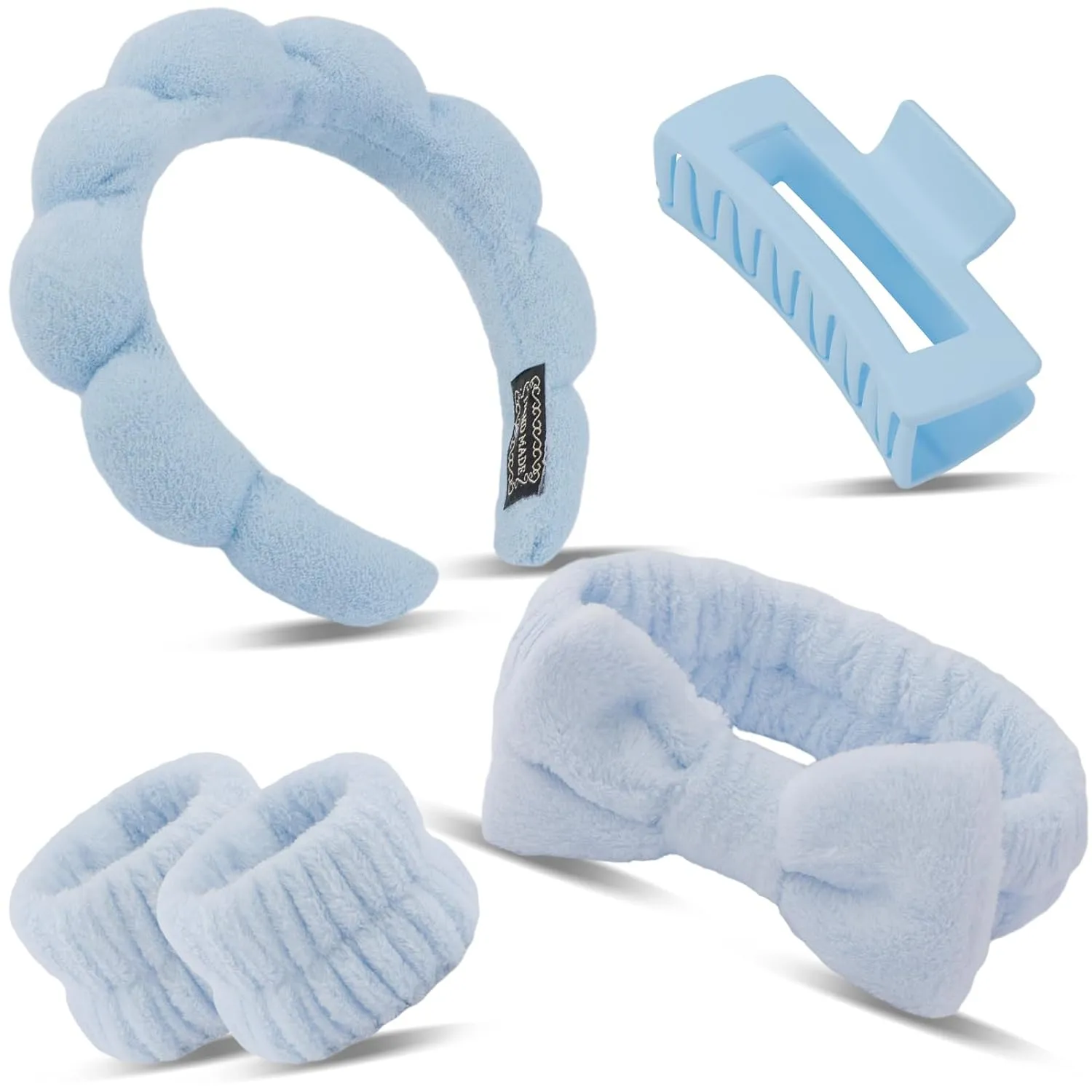 Canitor Spa Wrist Bands Set with Hair Clips and Skincare Headband for Washing Face, Puffy Makeup, Preppy Teen Girl Gifts - Cute Trendy Hair Accessories for Women (Blue)