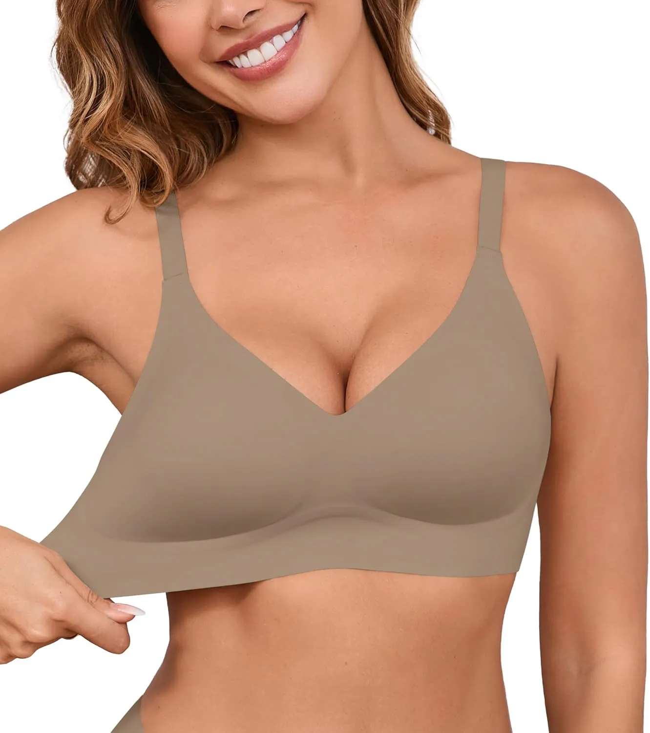 DEANGELMON Seamless Bras for Women No Underwire Comfortable Push Up Bra V Neck Wireless Bralette Full Coverage Wire Free
