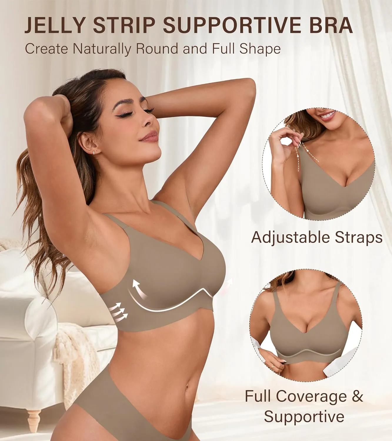 DEANGELMON Seamless Bras for Women No Underwire Comfortable Push Up Bra V Neck Wireless Bralette Full Coverage Wire Free