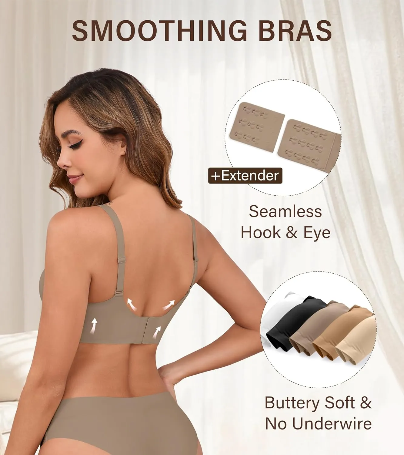 DEANGELMON Seamless Bras for Women No Underwire Comfortable Push Up Bra V Neck Wireless Bralette Full Coverage Wire Free