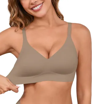 DEANGELMON Seamless Bras for Women No Underwire Comfortable Push Up Bra V Neck Wireless Bralette Full Coverage Wire Free
