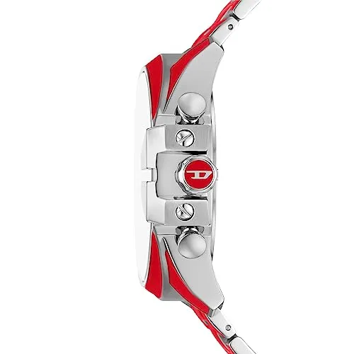 Diesel Mega Chief Stainless Steel Men's Watch with Analog or Digital Movement, Red Enamel, Mega Chief