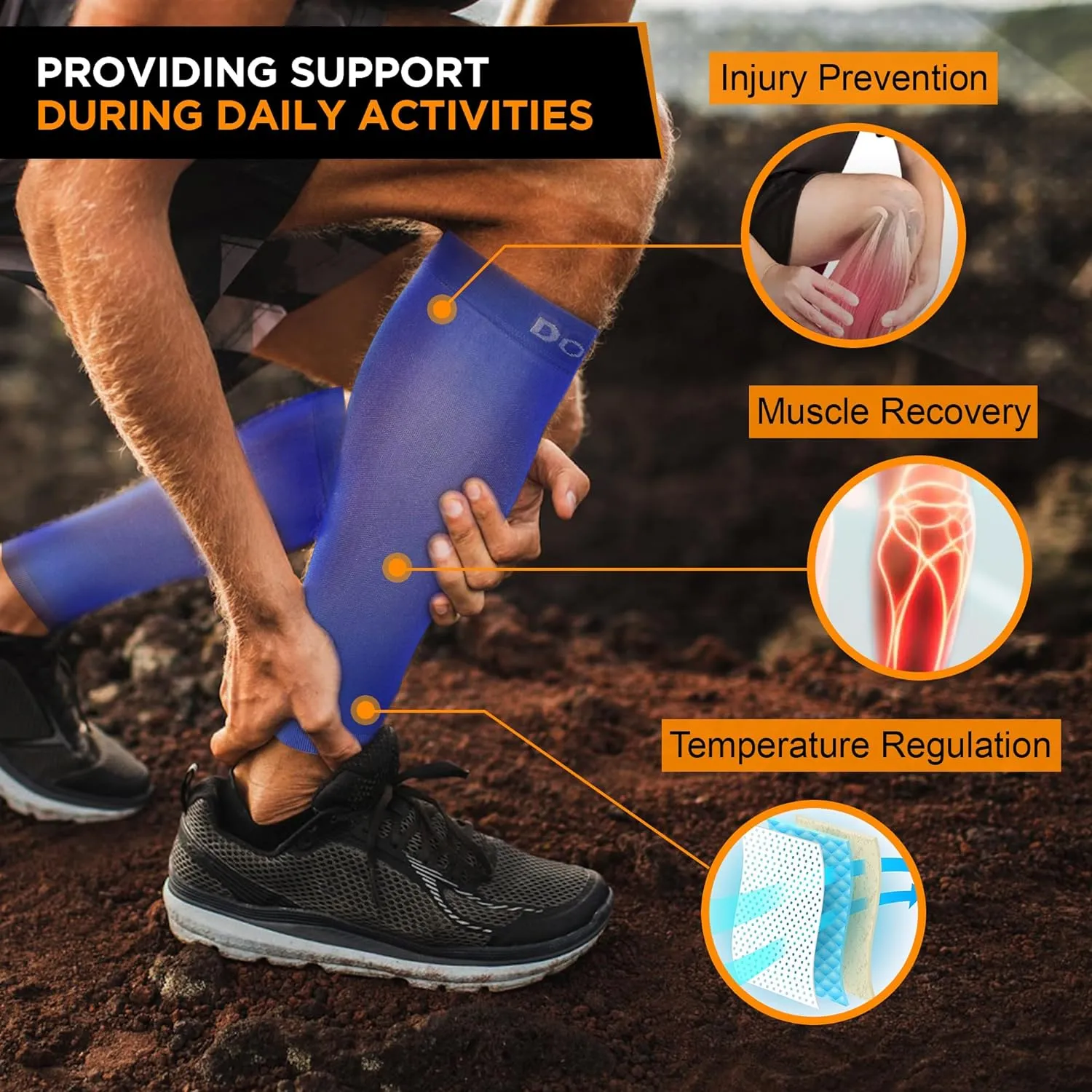 Doc Miller Compression Calf Sleeve for Men & Women, Premium Medical Grade, 20-30mmHg Graduated, Shin Splints, 1 Pair