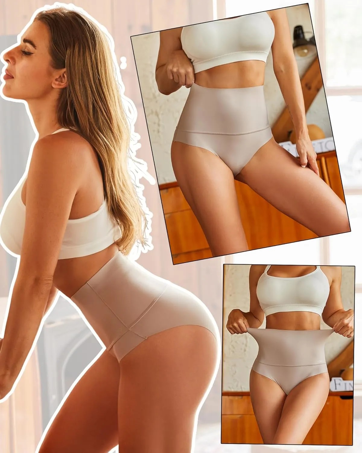 FINETOO Tummy Control Underwear for Women High Waisted Nylon Brief No Show Womens Bikini Seamless Panties 4pack S-XXXL