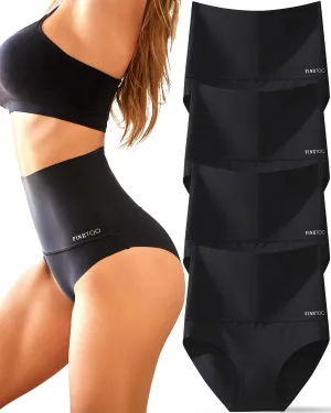 FINETOO Tummy Control Underwear for Women High Waisted Nylon Brief No Show Womens Bikini Seamless Panties 4pack S-XXXL