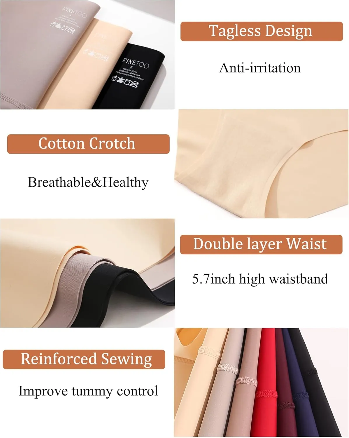 FINETOO Tummy Control Underwear for Women High Waisted Nylon Brief No Show Womens Bikini Seamless Panties 4pack S-XXXL