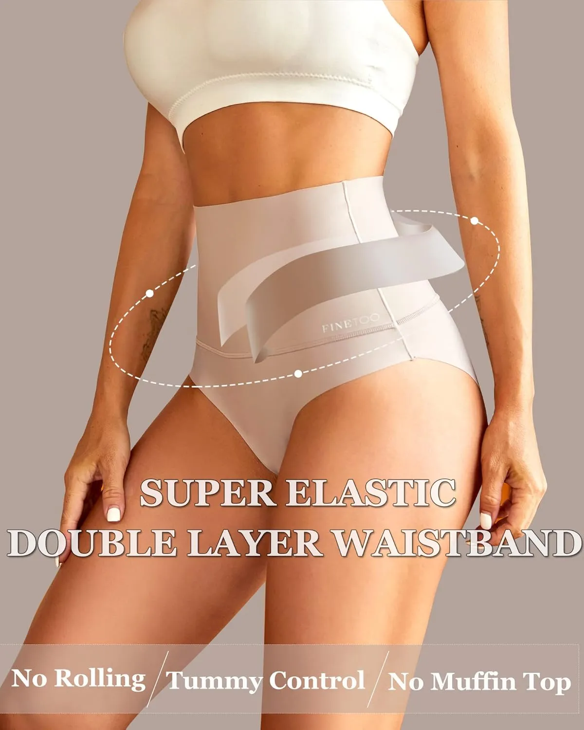 FINETOO Tummy Control Underwear for Women High Waisted Nylon Brief No Show Womens Bikini Seamless Panties 4pack S-XXXL