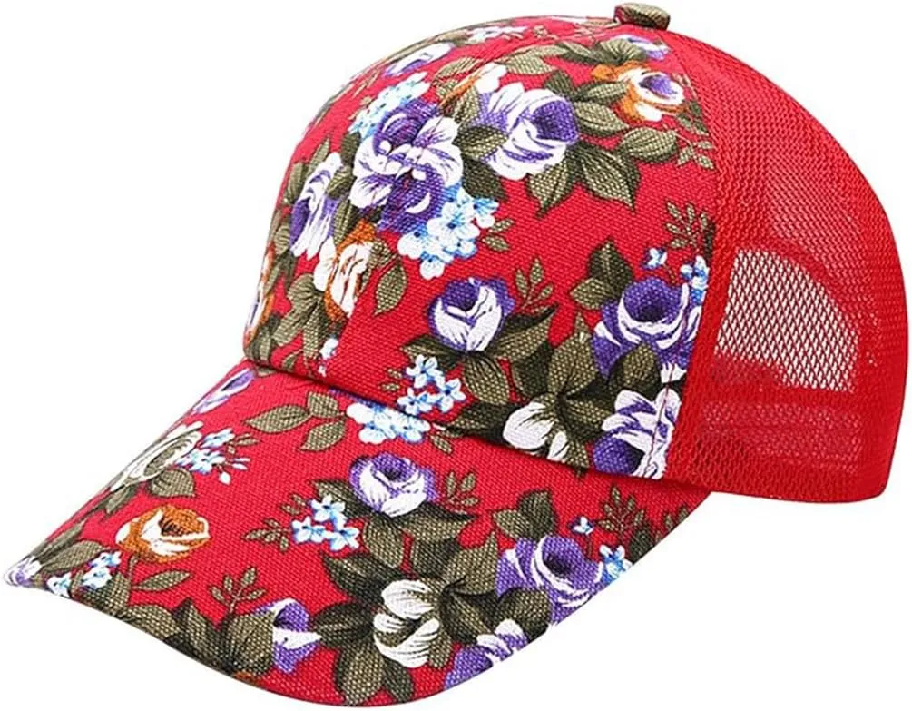 Floral Print Baseball Caps Hat,Flower Casual Fishing Sun Hat Mesh Back for Men Women Girls Adjustable