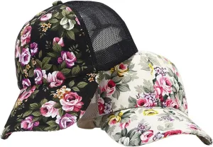 Floral Print Baseball Caps Hat,Flower Casual Fishing Sun Hat Mesh Back for Men Women Girls Adjustable