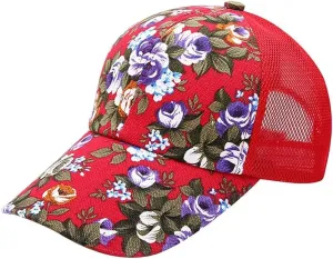 Floral Print Baseball Caps Hat,Flower Casual Fishing Sun Hat Mesh Back for Men Women Girls Adjustable
