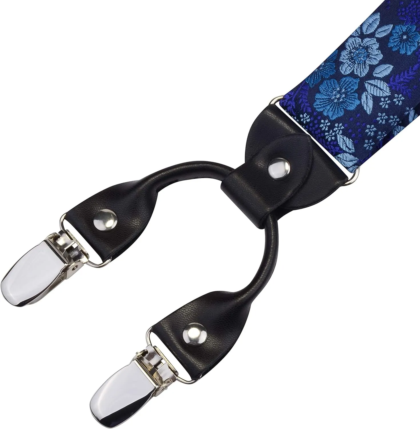 GUSLESON Adjustable Plaid Floral 6 Clips Y Shape Suspenders Pre-tied Bow Tie and Pocket Square Set with Gift Box