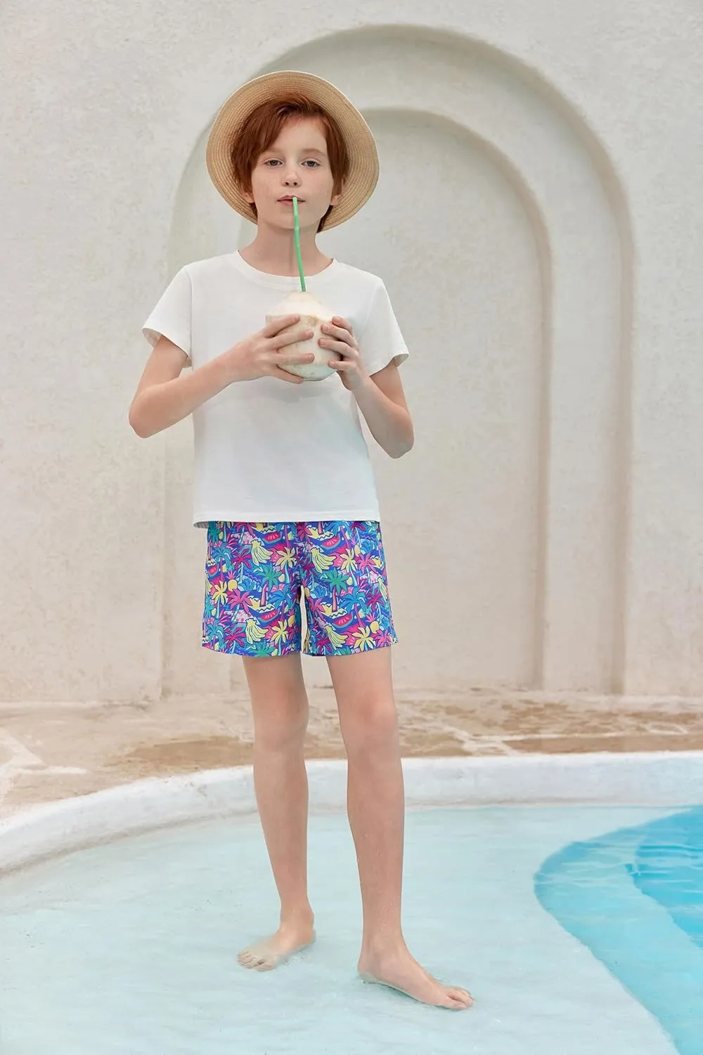 Haloumoning Boys Swim Trunks with Compression Liner Kids Drawstring Bathing Suit Quick Dry Swim Shorts 5-14 Years