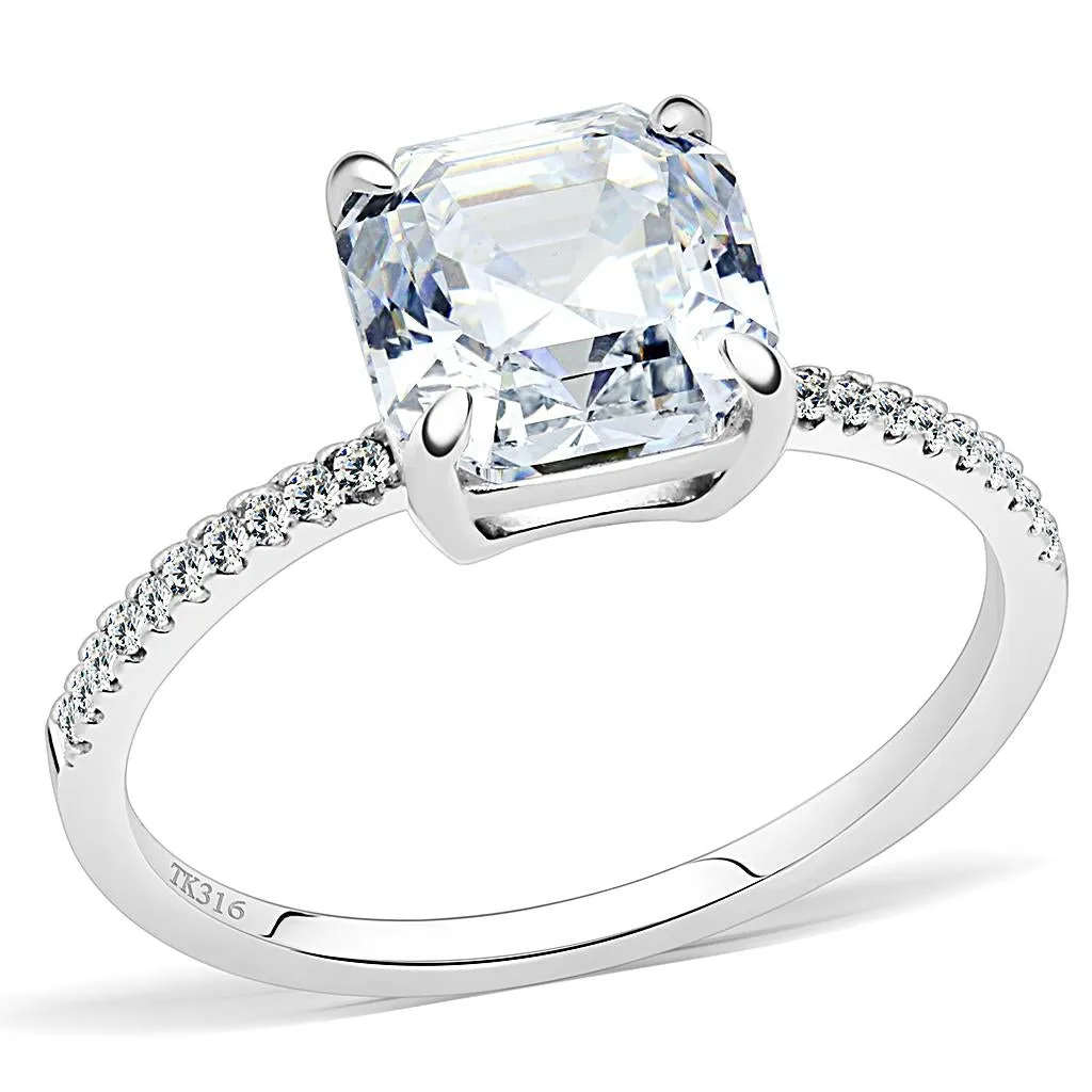 High polished (no plating) Stainless Steel Ring with Cubic in Clear for Women Style DA008