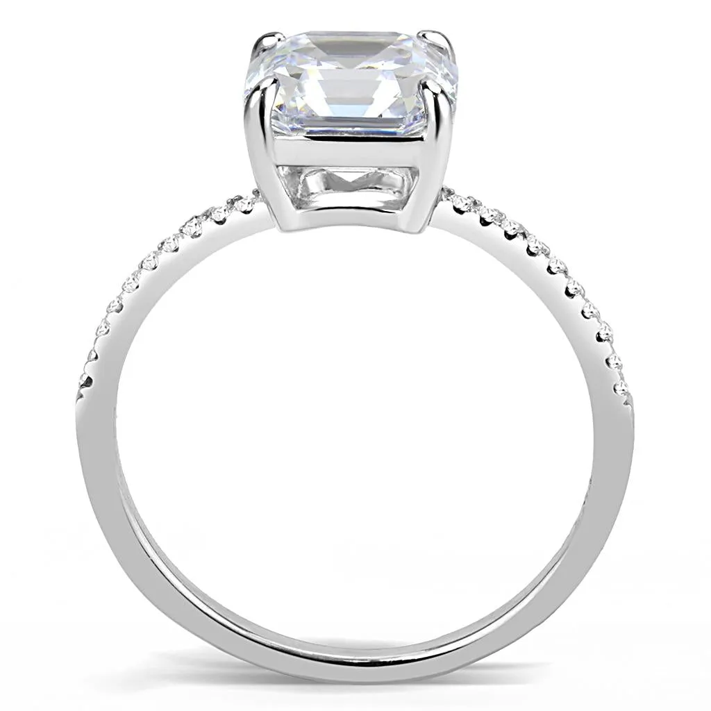 High polished (no plating) Stainless Steel Ring with Cubic in Clear for Women Style DA008