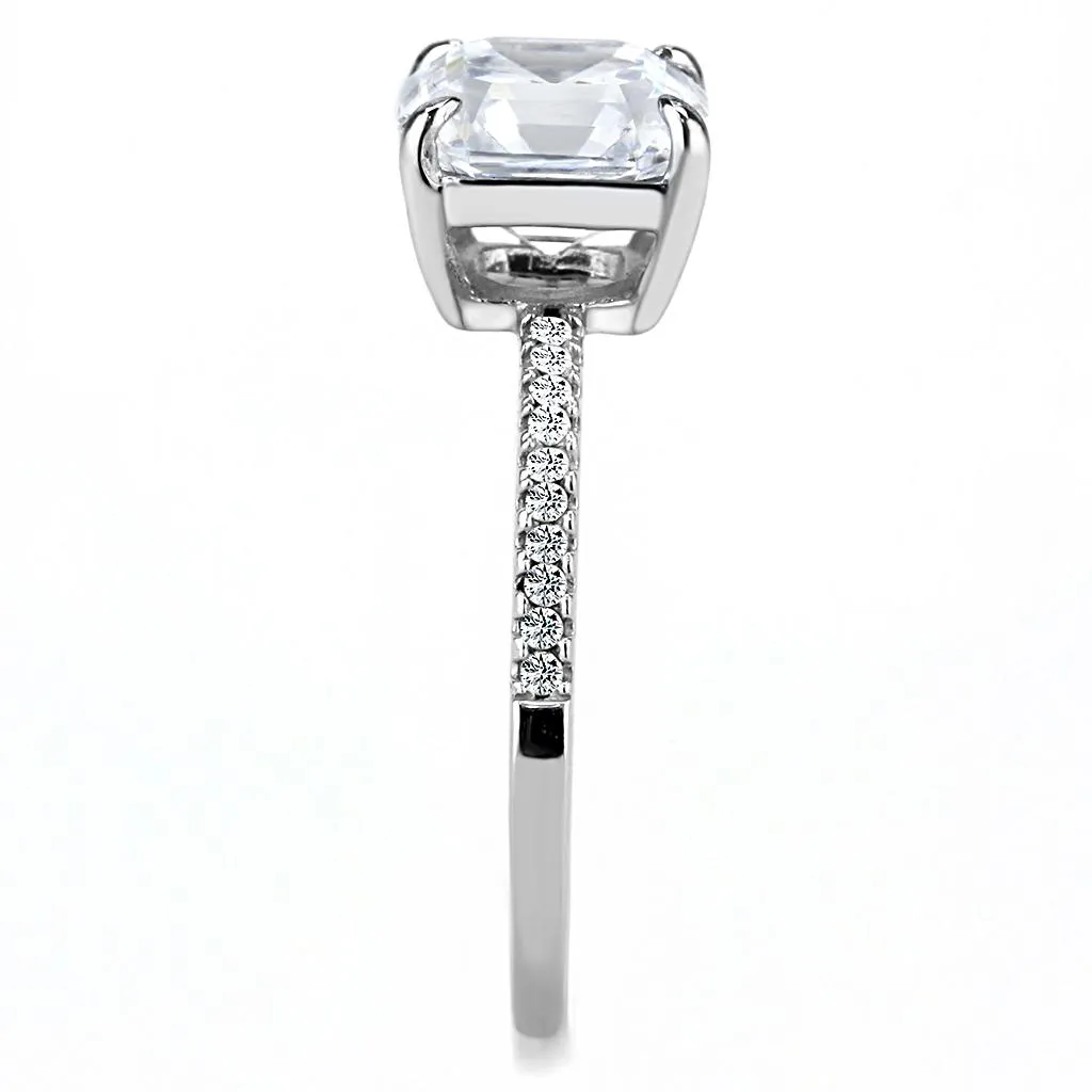High polished (no plating) Stainless Steel Ring with Cubic in Clear for Women Style DA008