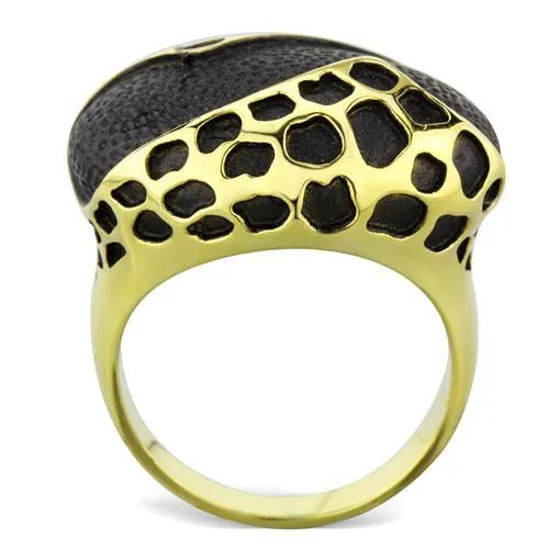 IP Gold(Ion Plating) Stainless Steel Ring with Epoxy in Jet for Women Style TK1784