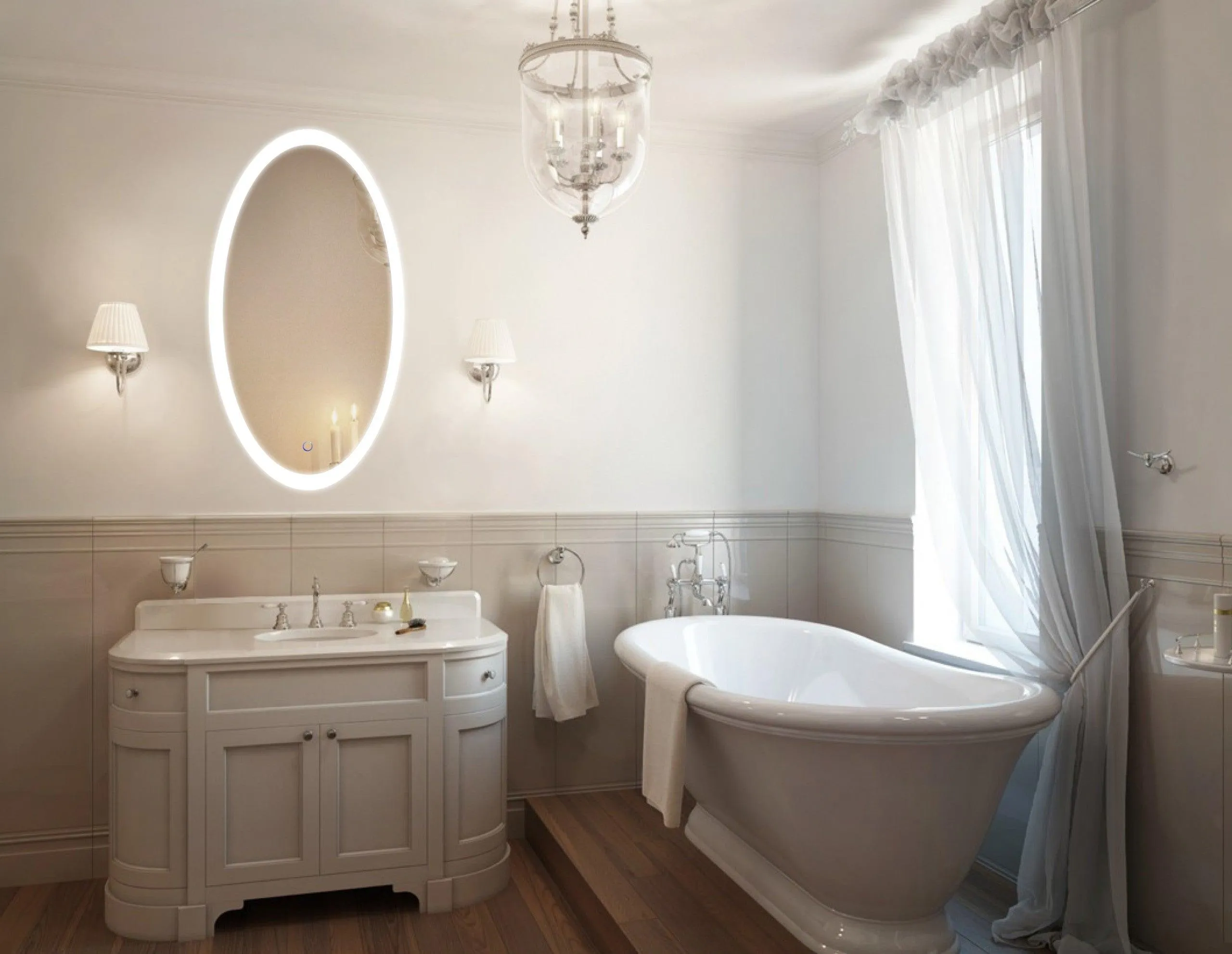 Krugg Sol Oval 24″ x 44″ LED Bathroom Mirror w/ Dimmer & Defogger