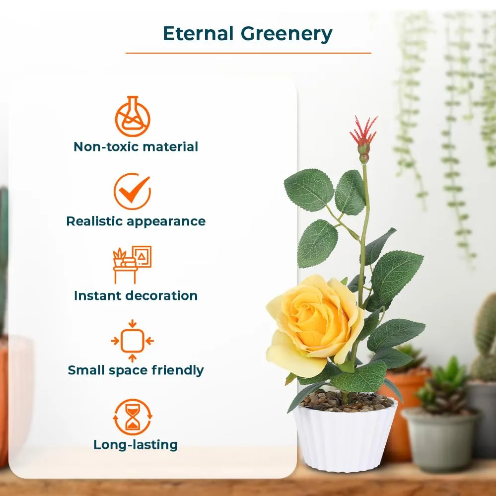 Kuber Industries Artificial Plants for Home Décor|Natural Looking Indoor Fake Plants with Pot|Artificial Flowers for Decoration (Yellow)