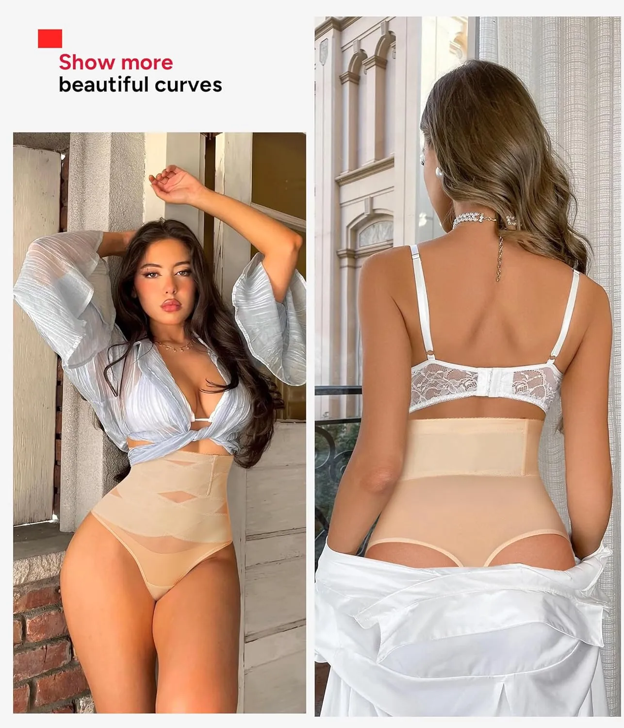 KUMAYES Tummy Control Shapewear Thong for Women - High Waisted Thong Compression Underwear Body Shaper Girdle Panty 2 Pack