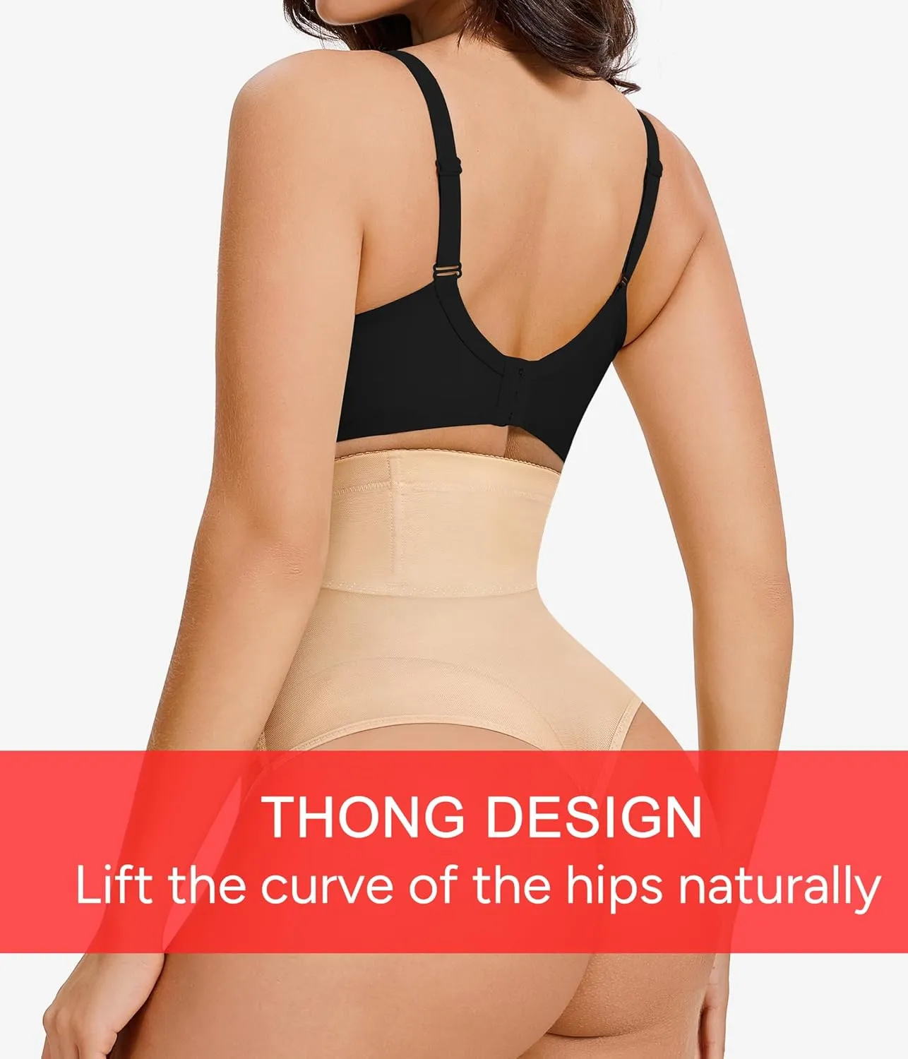 KUMAYES Tummy Control Shapewear Thong for Women - High Waisted Thong Compression Underwear Body Shaper Girdle Panty 2 Pack