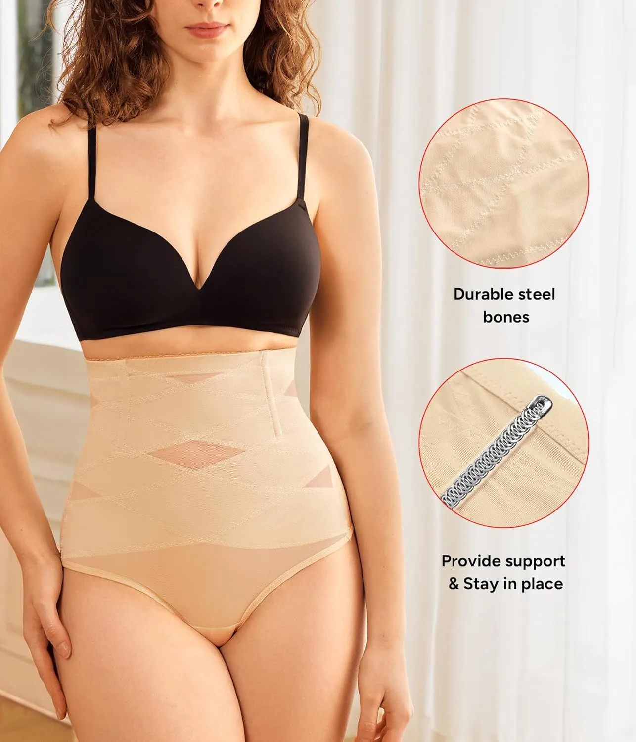 KUMAYES Tummy Control Shapewear Thong for Women - High Waisted Thong Compression Underwear Body Shaper Girdle Panty 2 Pack