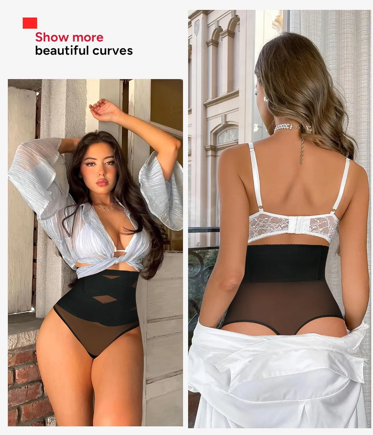 KUMAYES Tummy Control Shapewear Thong for Women - High Waisted Thong Compression Underwear Body Shaper Girdle Panty 2 Pack