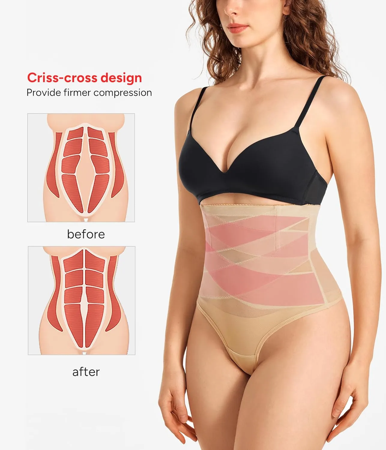KUMAYES Tummy Control Shapewear Thong for Women - High Waisted Thong Compression Underwear Body Shaper Girdle Panty 2 Pack