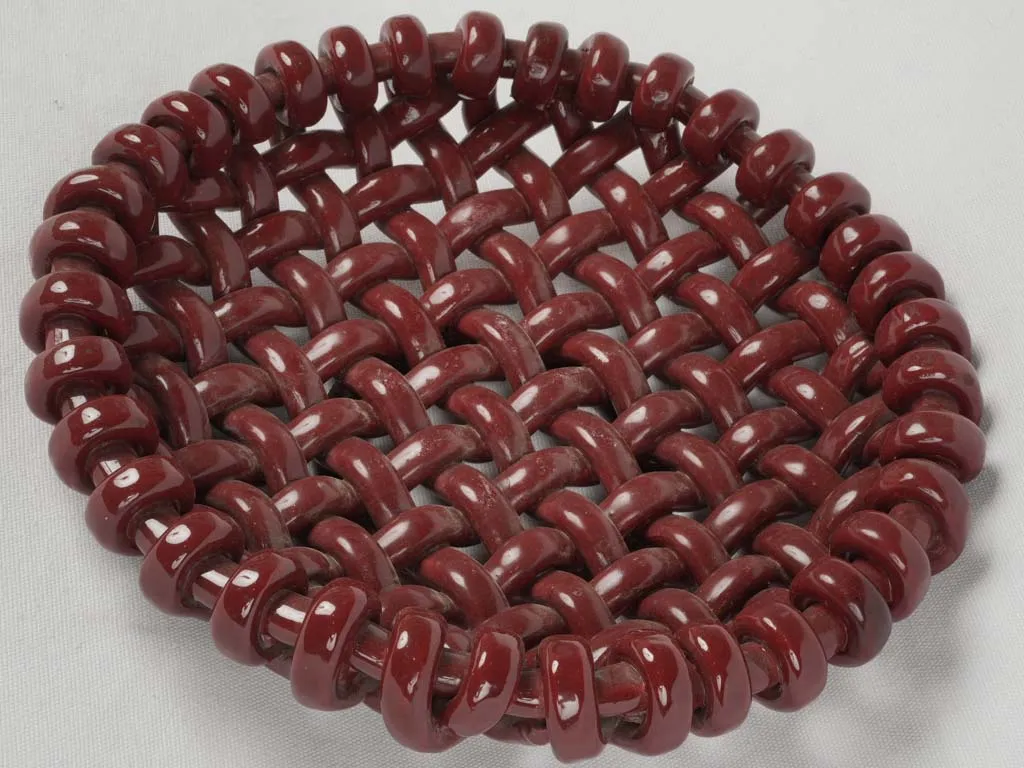 Large round woven bowl w/ red glaze - Jérôme Massier Vallauris 14½"