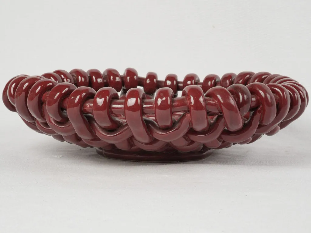Large round woven bowl w/ red glaze - Jérôme Massier Vallauris 14½"