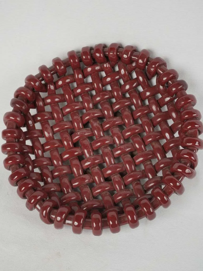 Large round woven bowl w/ red glaze - Jérôme Massier Vallauris 14½"