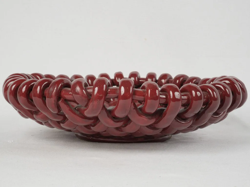 Large round woven bowl w/ red glaze - Jérôme Massier Vallauris 14½"