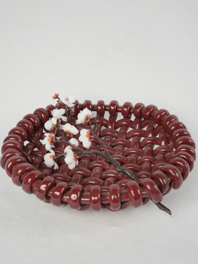 Large round woven bowl w/ red glaze - Jérôme Massier Vallauris 14½"
