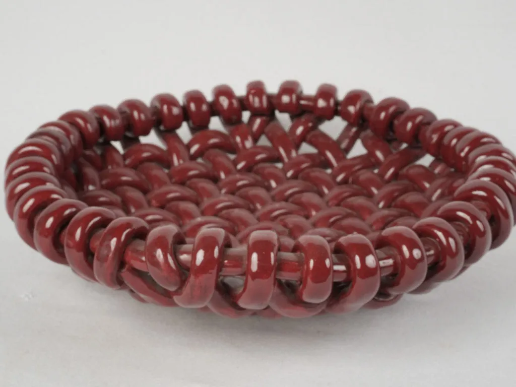 Large round woven bowl w/ red glaze - Jérôme Massier Vallauris 14½"